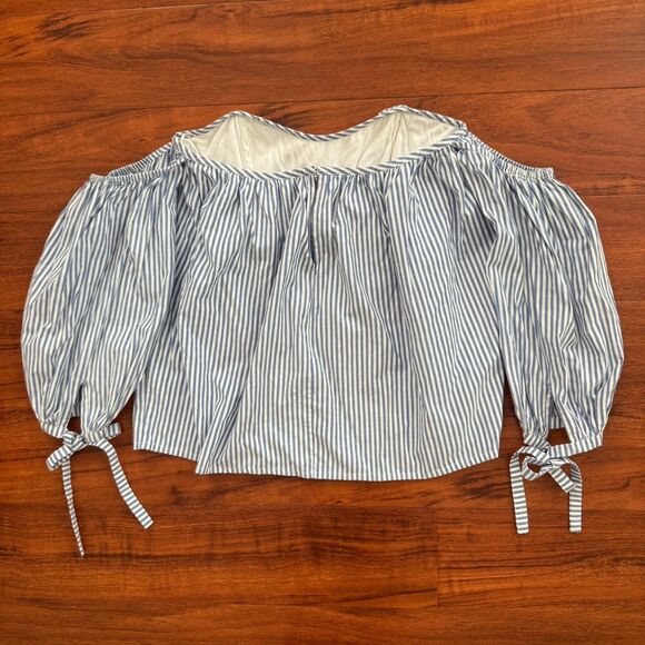 Tularosa Women’s Cropped Off Shoulder Striped Top Blue & White Size S - Picture 3 of 12